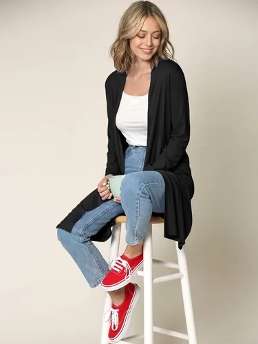 Vista 3 de Made By Johnny Women's Solid Long Sleeve Open Front Drape Long Cardigan Duster - Comfortable & Stylish Outerwear