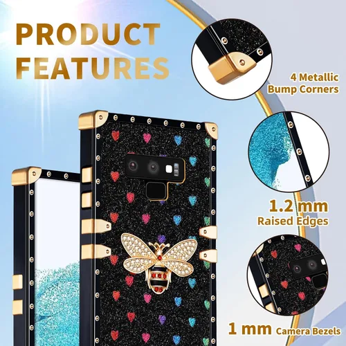 Vista 5 de Loheckle Funda para Samsung Galaxy Note 9 para mujer, diseño con soporte de anillo y cordón, elegante funda de lujo de abejas para Samsung Note 9 6.4