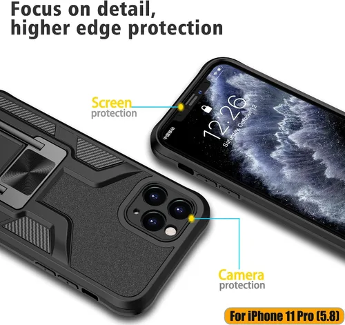 Vista 4 de Funda compatible con iPhone 11 Pro resistente de grado militar a prueba de golpes, doble protección (TPU+PC), funda magnética sólida y duradera