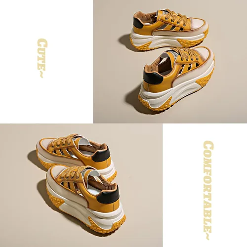 Vista 4 de SOLPNOW Tenis casuales de cuero transpirable para mujer, con cordones, antideslizantes, absorben los golpes, para correr
