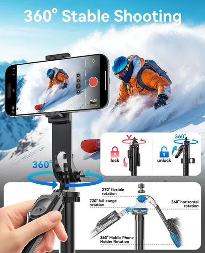 Vista 2 de ORICO Trípode de teléfono de 69 pulgadas, trípode para selfie stick para iPhone con control remoto inalámbrico, soporte giratorio de 360°