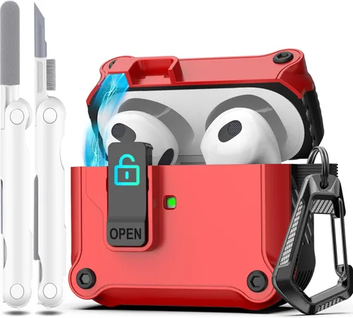 Vista 54 de R-fun Funda de carga compatible con AirPods de 2ª generación 2019, 1ª generación 2016, protección completa contra caídas, tapa desplegable