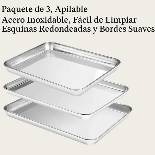 Vista 3 de Juego de bandejas para hornear de 3 piezas, bandejas para hornear de acero inoxidable resistentes, hojas para galletas y bandejas de cocina