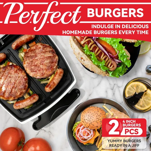 Vista 2 de SugarWhisk Parrilla Eléctrica 2 en 1 para Hamburguesas, Parrilla Eléctrica de Interior y Prensa Panini con Placas de Parrilla Antiadherentes, 1200W