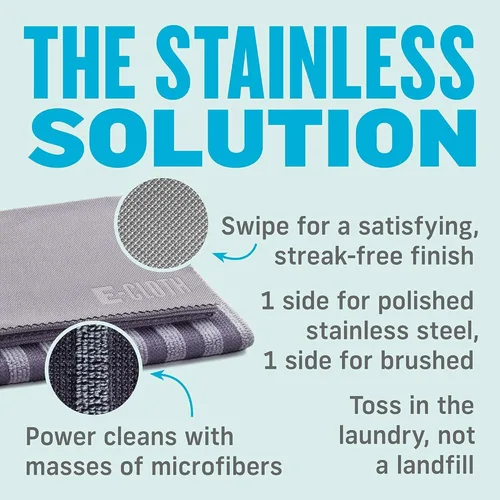 Vista 10 de Kit de Paño de Limpieza de Microfibra de Acero Inoxidable E-Cloth - Limpiador de Acero Inoxidable para Electrodomésticos, Horno, Estufa y Más