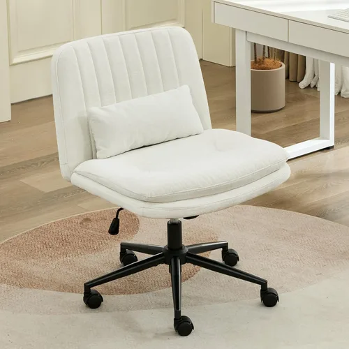 Vista 10 de IPKIG Silla cruzada con brazos abatibles ajustables, silla de tocador con ruedas, cómoda silla de escritorio con almohada lumbar, silla de oficina