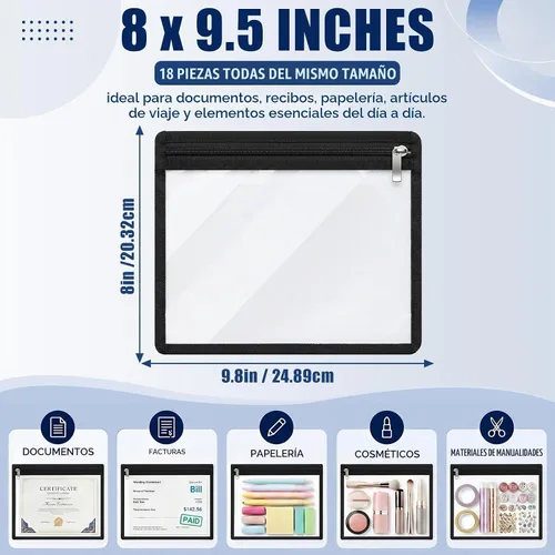 Vista 2 de Ireer 18 bolsas transparentes con cremallera de PVC, impermeables, bolsas transparentes con cremallera, bolsas de almacenamiento, multiusos