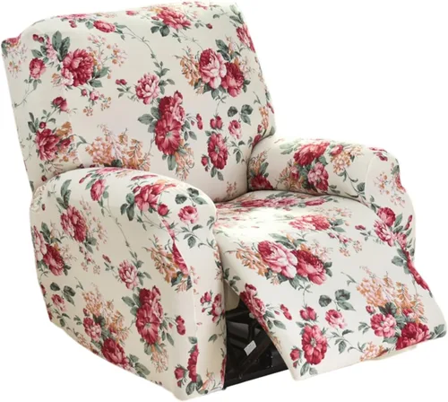 Vista 14 de NILUOH Funda para sillón reclinable, 4 piezas, elástica, estampada, con bolsillo lateral, funda para sofá reclinable, antideslizante, ajustable, 16