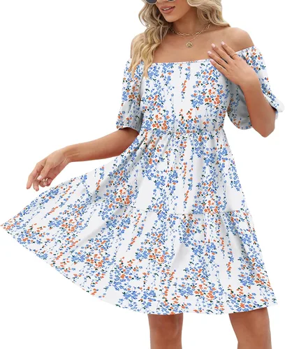 Vista 2 de Vestidos de mujer con cuello cuadrado, manga abombada, estilo casual, holgado, para primavera