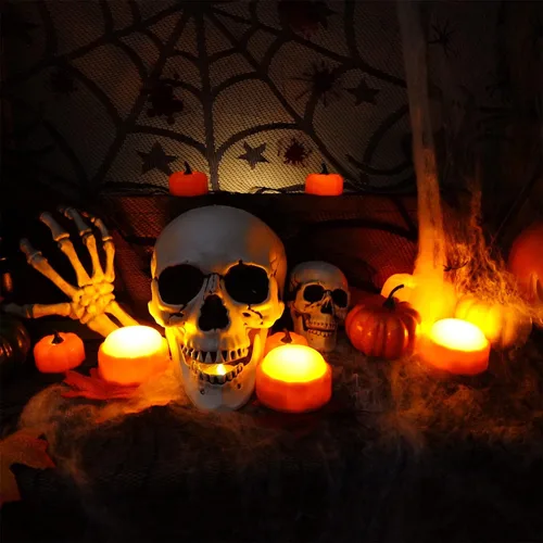Vista 4 de Homemory Luces LED brillantes de calabaza de Halloween con control remoto y temporizador, luces de linterna Jack O' funciona con pilas para Naranja