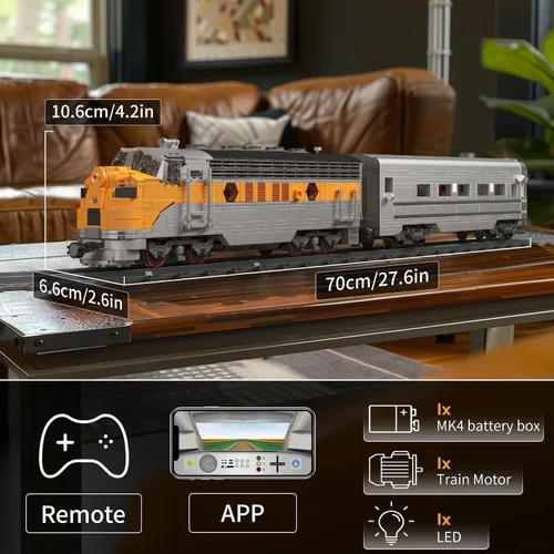 Vista 9 de Mould King 12018 Juego de Bloques de Construcción de Tren, Kits de Locomotora de Combustión Interna EMD F7 con Control Remoto/App, Modelo a Escala