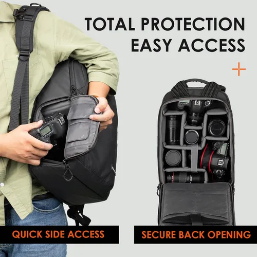 Vista 4 de TARION Mochila para cámara Slim Photography - Bolsa compacta para cámara réflex digital de 12.5 L con acceso lateral compartimento para laptop de 14