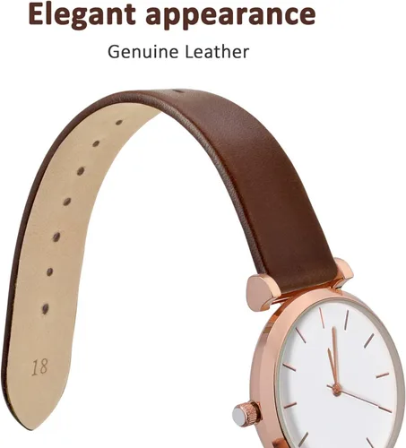 Vista 3 de WOCCI Correa de reloj elegante de 0.709 in de ancho, correa de repuesto de cuero genuino con hebilla dorada (marrón caramelo)