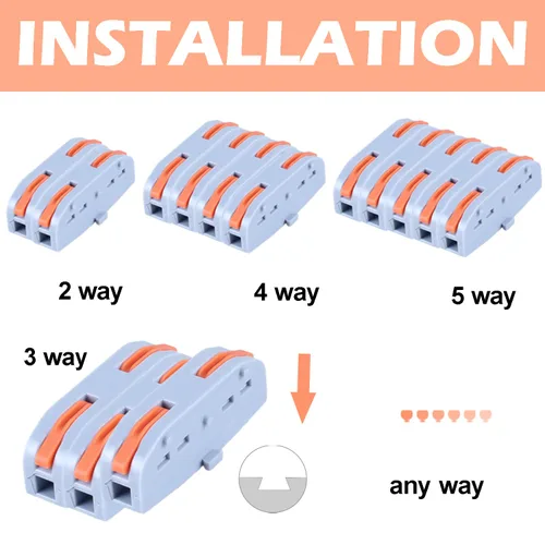 Vista 4 de Conectores de cable de empalme compacto de 1 conductor, Conectores de palanca para cableado 28-12 AWG (20 piezas naranja)