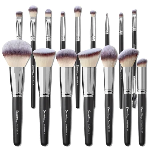 Vista 9 de Bueart Design 19 piezas Juego de brochas de maquillaje ULTRA SUAVE con etiqueta negra Incluye brocha grande para polvo, brocha plana para base