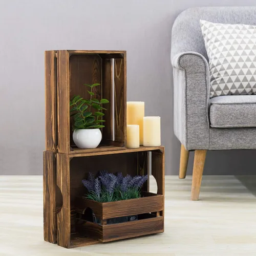 Vista 2 de MyGift Caja organizadora de almacenamiento rústica de madera maciza marrón oscuro con asa, 3 piezas de varios tamaños decorativos