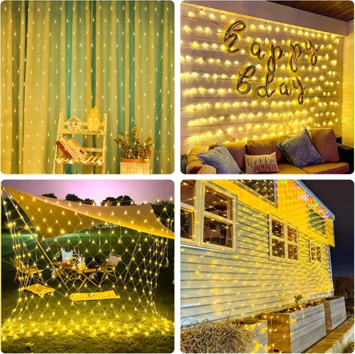 Vista 3 de JMEXSUSS - Luces de red para exteriores impermeables, de 12 x 5 pies, con enchufe y 8 modos con control remoto, 360 luces LED para decoración