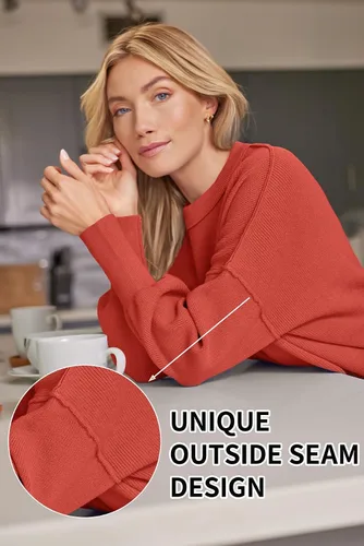 Vista 229 de Lillusory - Suéter extragrande con mangas de murciélago y cuello redondo para mujer, prenda moderna de otoño de tejido de punto sin botones
