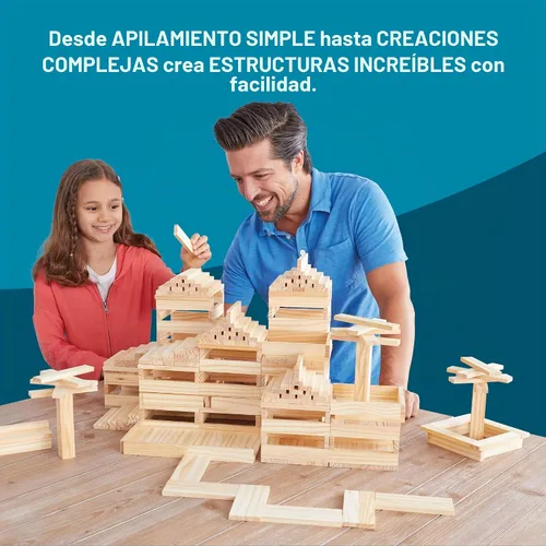 Vista 5 de KEVA Structures - Juego de 200 tablones de construcción de madera, juguete de construcción que incluye 200 bloques de madera y libro de ideas, a