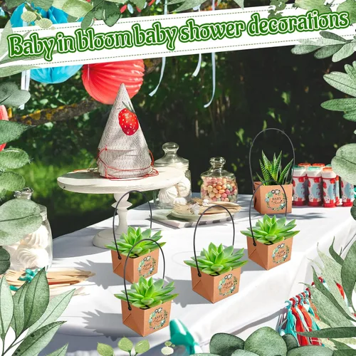 Vista 6 de Aliceset 100 bolsas de regalo para suculentas con asa de plástico, caja de regalo de papel kraft, cesta de regalo para baby shower, boda, fiesta,