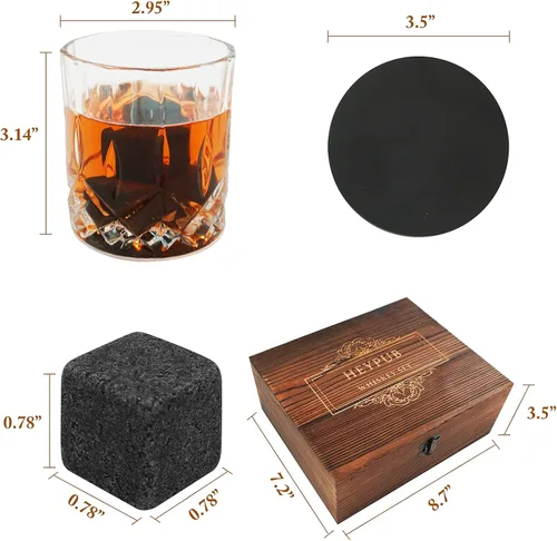 Vista 3 de Juego de regalo de piedras de whisky, juego de vasos de whisky con 8 piedras de granito para enfriar whisky, 2 vasos de bourbon, los mejores regalos