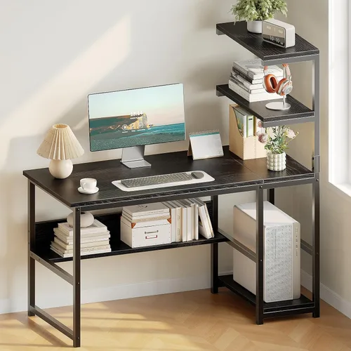 Vista 8 de ALISENED Escritorio para computadora de 47 pulgadas con estantería y Negro
