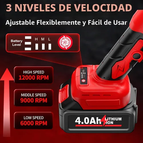 Vista 2 de FULLYEA Kit de amoladora angular inalámbrica, amoladoras angulares de potencia de 4-1/2 pulgadas con 2 baterías de 4.0 Ah y motor sin escobillas
