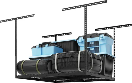 Vista 23 de FLEXIMOUNTS Estante de almacenamiento de techo de garaje de 3x8, sistema de organización de garaje ajustable, metal resistente, capacidad