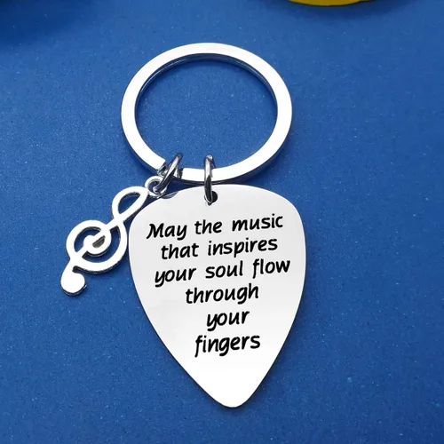 Vista 2 de Llavero de púa de guitarra inspirador, regalo para guitarristas, músicos, amantes de la música, regalo para profesores de música, regalo