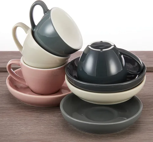 Vista 2 de Tazas y platillos de café expreso - Demitasse de 3 onzas para café, juego de 4, colores surtidos (moderno)