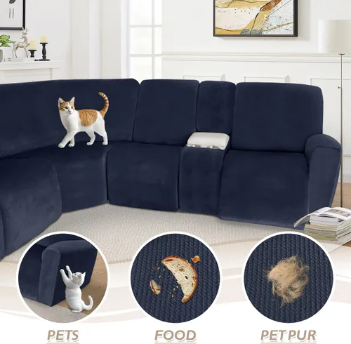 Vista 230 de Arfntevss Fundas de sofá seccional reclinable de terciopelo, Funda de sofá seccional de esquina para sofá reclinable, Funda elástica suave