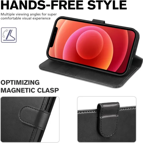 Vista 5 de TUCCH Funda tipo cartera para iPhone 12/iPhone 12 Pro 5G, con bloqueo RFID, ranura para tarjetas y soporte