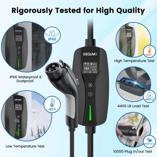 Vista 9 de Cargador EV de nivel 1/2, control de corriente ajustable Wi-Fi/App de 16 amperios, enchufe NEMA 5-15 certificado ETL/adaptador NEMA 6-20, retardo