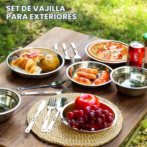 Vista 6 de Kit de 28 piezas de vajilla para acampar, regalos de camping, juegos de utensilios de cocina, accesorios de camping, utensilios de cocina para Negro