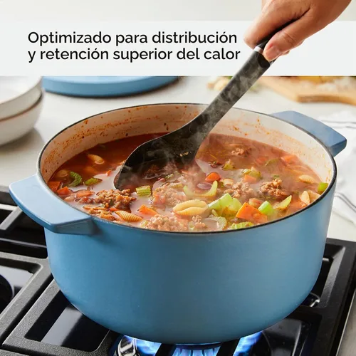 Vista 4 de KitchenAid - Horno holandés/cacerola de hierro fundido esmaltado, 6 cuartos de galón, Azul Terciopelo