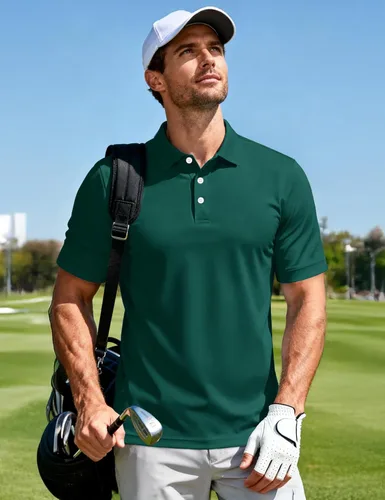 Vista 2 de MAGCOMSEN Camisas polo para hombre, 3 botones, casuales, de trabajo, secado rápido, manga corta, camisa de golf, piqué, rendimiento al aire libre