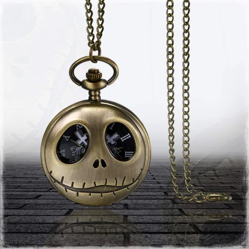 Vista 4 de JewelryWe Nightmare - Reloj de bolsillo navideño con diseño de calavera y cuarzo, para Navidad