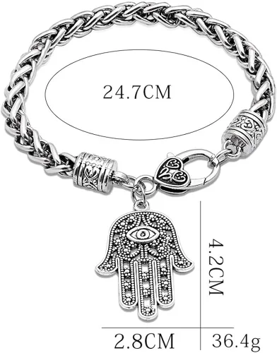 Vista 5 de Qepol Hamsa mano de Fátima pulsera de plata protección contra el mal de ojo tono plateado aleación encanto joyería Lucky Love colgante amistad