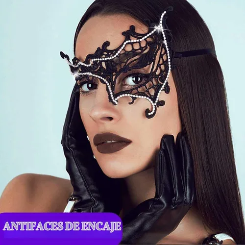Vista 4 de Yalice Máscaras de encaje con strass para mujer, máscara de media cara con destellos para fiesta de disfraces