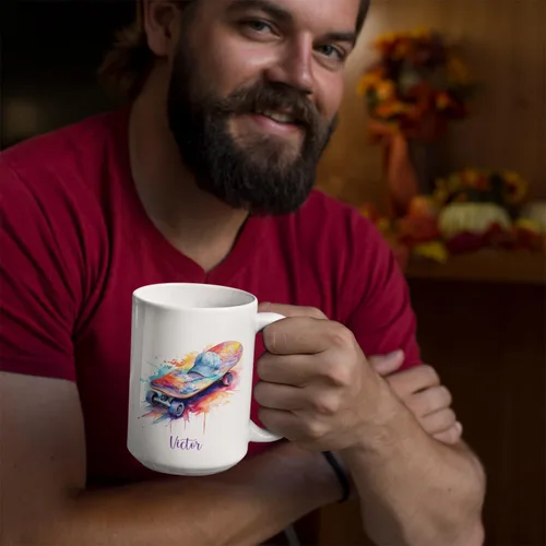Vista 2 de Taza personalizada del monopatín, regalo de la taza de café del monopatín para los amantes del monopatín, taza del monopatín con nombre