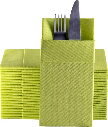 Vista 10 de Servilletas de papel desechables azul bebé con bolsillo incorporado para cubiertos, servilletas de tacto de lino absorbentes para cocina, baño