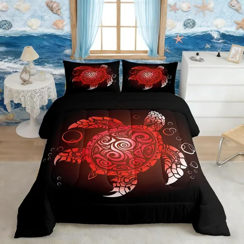 Vista 22 de Castle Fairy Juego de edredón de verano para niños, tamaño individual, diseño náutico reversible con diseño náutico de estrellas de mar, barco y Azul