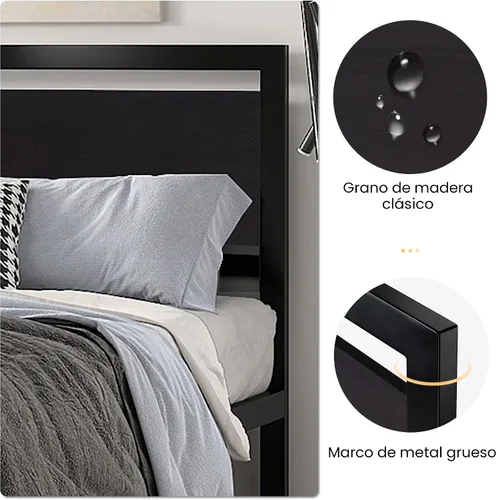 Vista 5 de SHA CERLIN Marco de cama tamaño completo con cabecera moderna, base de plataforma de metal resistente con pie de cama cuadrado y soporte de 13 Negro