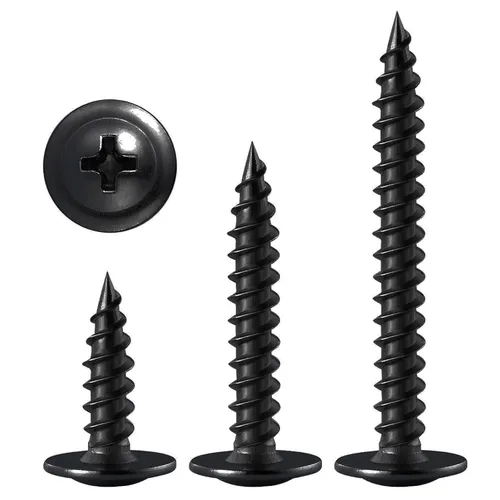 Vista 5 de Tornillos WenSilon #4×1" de cabeza de armadura Phillips para madera con galvanizado negro, autorroscantes para metal rápido.