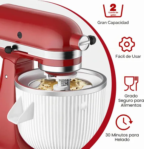 Vista 2 de Accesorio para máquina de helados para batidoras KitchenAid, se adapta a batidoras de pie KitchenAid de 4.5/5QT y 6QT, para hacer helado congelado
