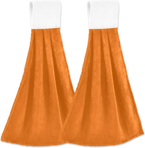 Vista 32 de Juego de 2 toallas de mano amarillas y naranjas, suaves, absorbentes, decorativas, para baño, secado rápido, barra de té, toalla colgante para baño