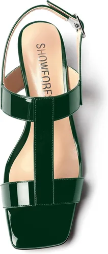 Vista 3 de SHOWFOREST Women's Solid Adjustable Strap Patent Outdoor Buckle Square Toe Casual Chunky Low Heel Heeled Sandals 1.5 Inch