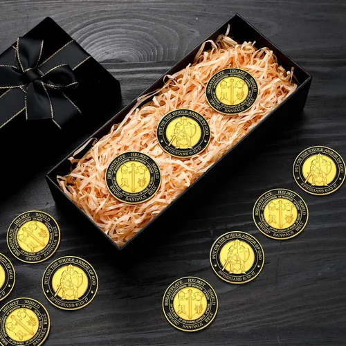 Vista 7 de Tondiamo 12 Piezas Pónganse Toda la Armadura de Dios Monedas de Desafío Cristiano Recuerdos Oración Regalo Conmemorativo Redondo Dorado Regalo