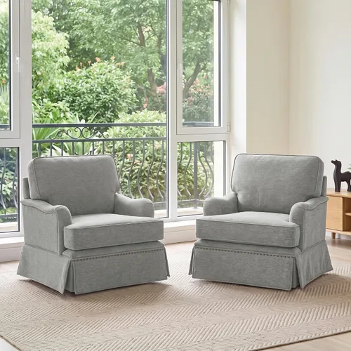 Vista 30 de Silla decorativa giratoria con otomana de almacenamiento, gris a rayas