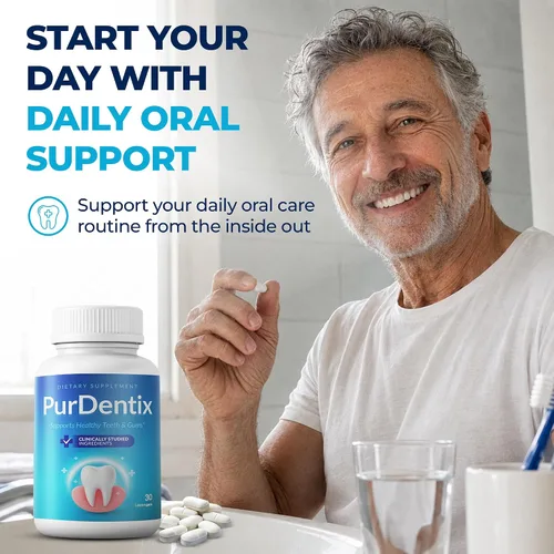 Vista 2 de PurDentix Probiótico para la salud oral, fórmula de 4 cepas para encías, dientes y aliento fresco saludables, 30 tabletas masticables
